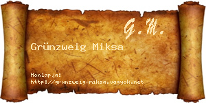 Grünzweig Miksa névjegykártya